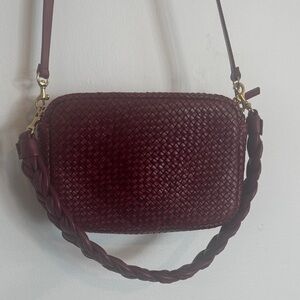 Woven Leather Crossbody Bag in Burgundy